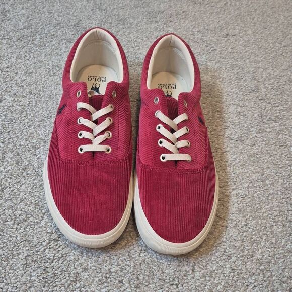 Ralph Lauren Polo Keaton Pony Red Corduroy Sneakers Size 11 - Picture 2 of 7